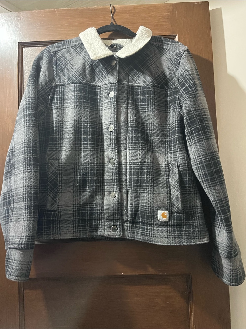 Carhartt Women's Black & Gray Plaid Sherpa Collar Jacket size large